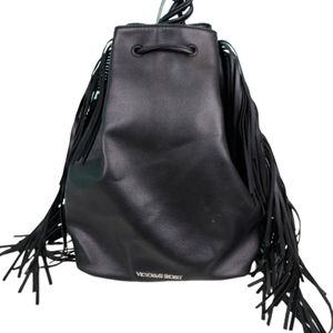 Victoria's Secret leather bucket/backpack bag, 14x11x7, black